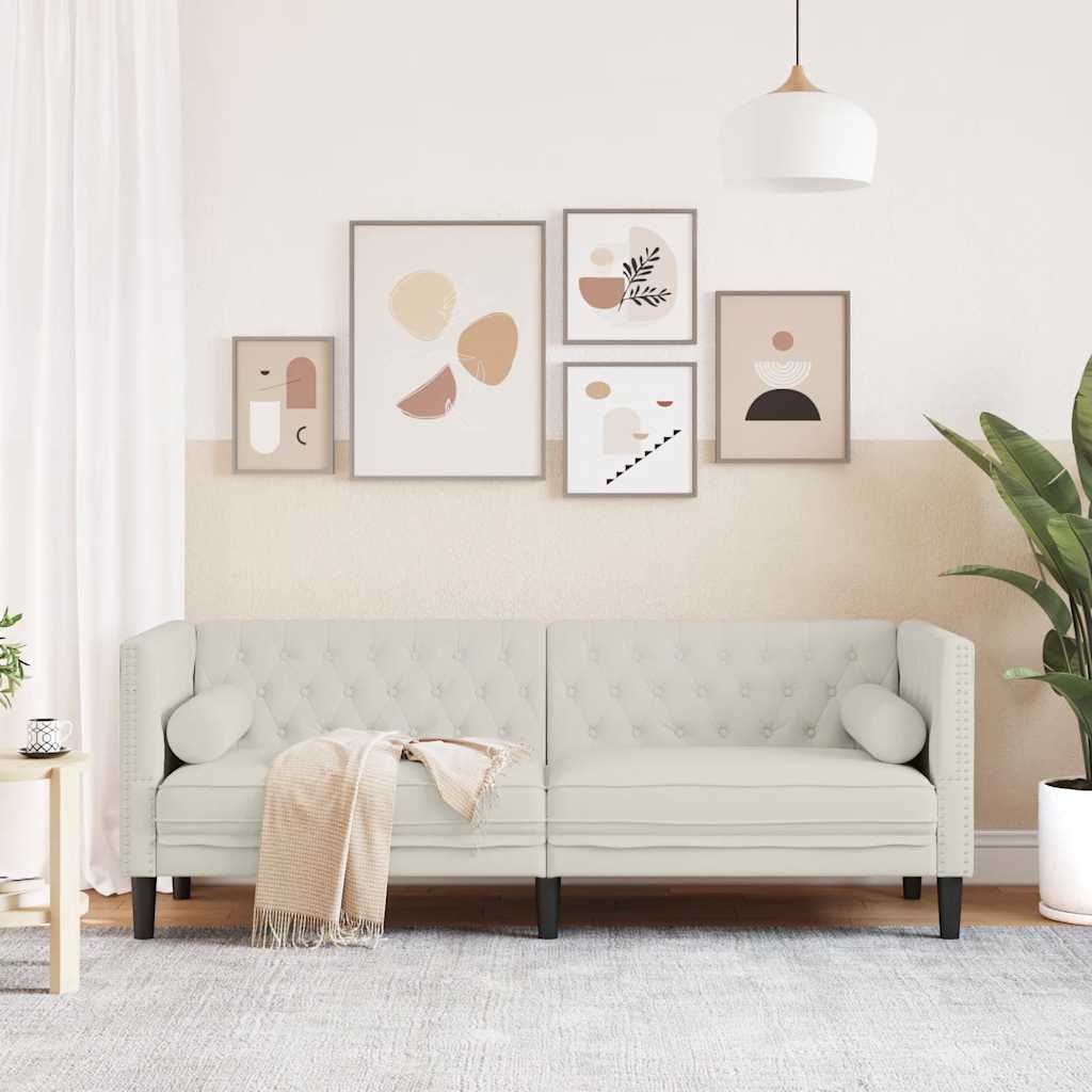 Chesterfield-Sofa mit Nackenrollen 3-Sitzer Creme Samt