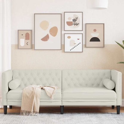 Chesterfield-Sofa mit Nackenrollen 3-Sitzer Creme Samt