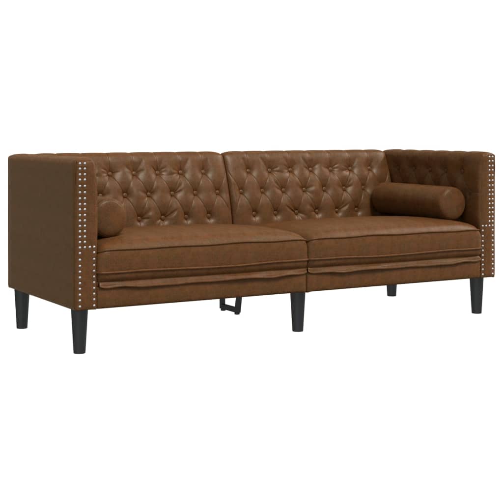 Chesterfield-Sofa 3-Sitzer Braun Kunstleder in Wildleder-Optik