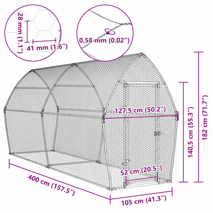 Hühnerkäfig Silbern 400x105x182 cm Verzinkter Stahl