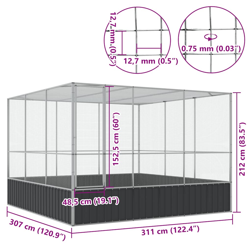 Voliere Silbern 311x307x212 cm Stahl