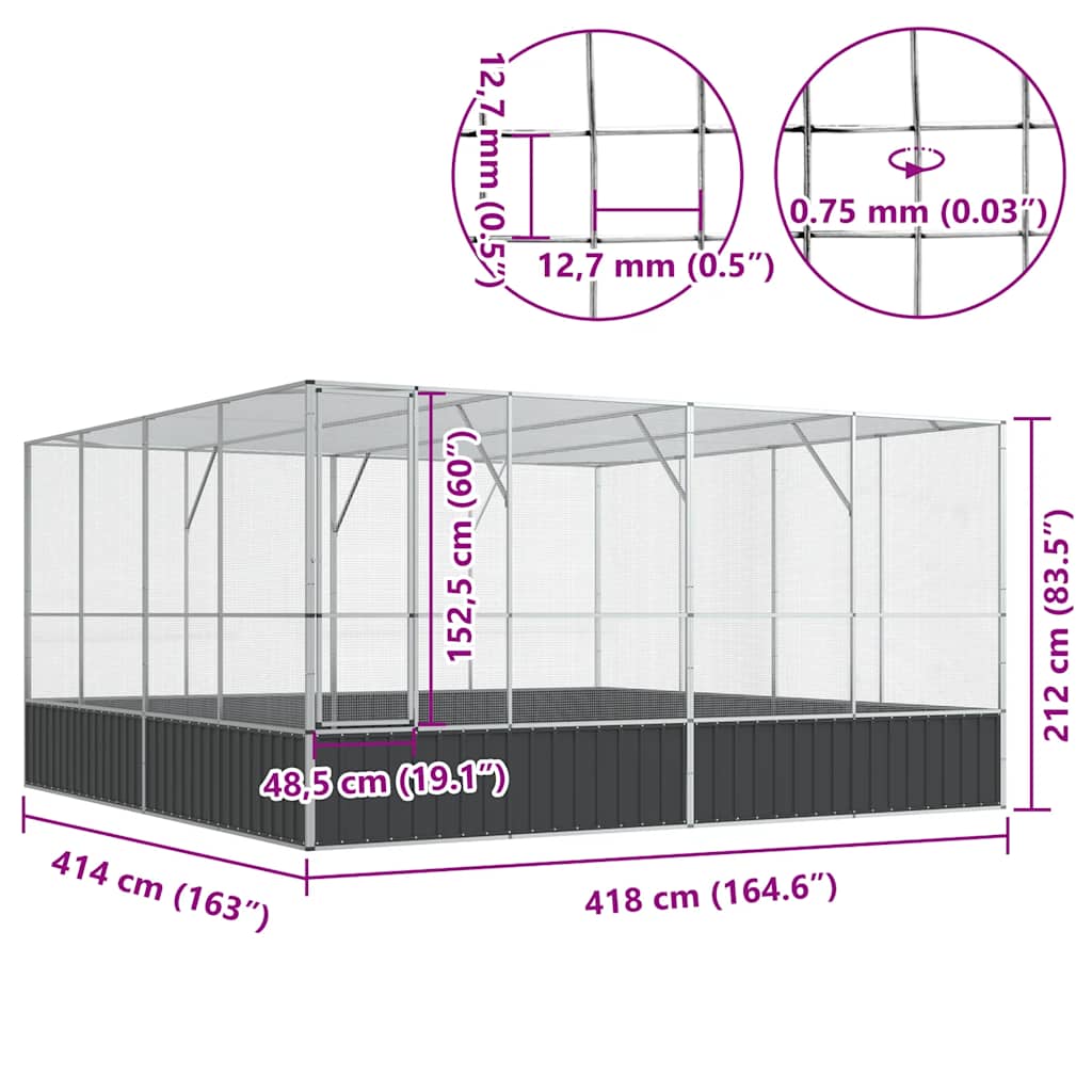 Voliere Silbern 418x414x212 cm Stahl
