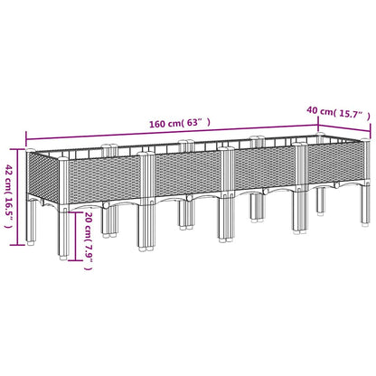 Pflanzkasten mit Beinen Blaugrau 160x40x42 cm PP