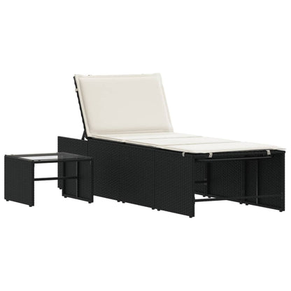 Modulare Sonnenliegen 2 Stk. mit Tisch Schwarz Poly Rattan