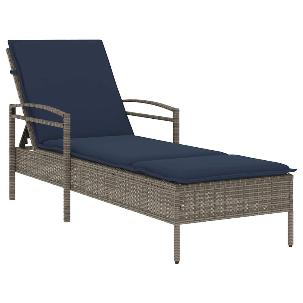 Sonnenliege mit Kissen Grau 63 x 200 x 81 cm Poly Rattan