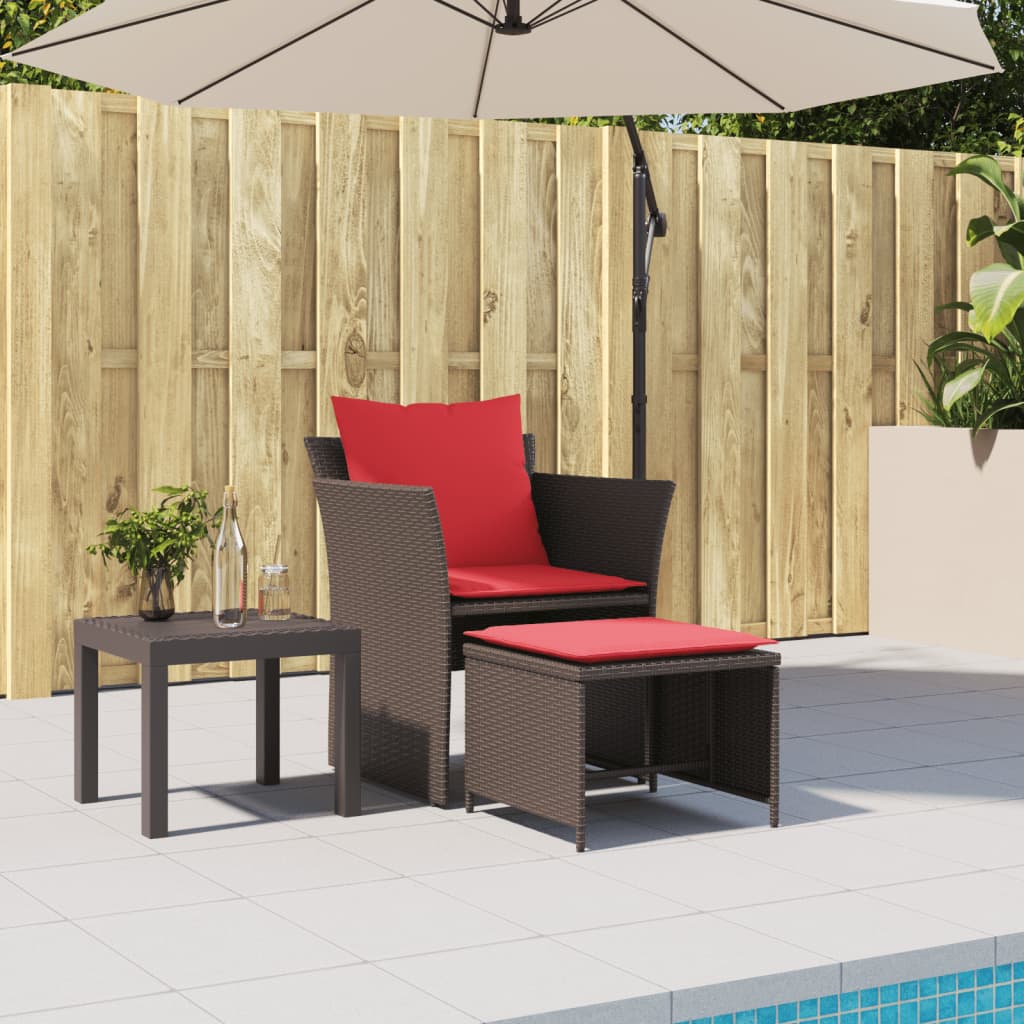 Gartenstuhl mit Fußhocker Braun Poly Rattan