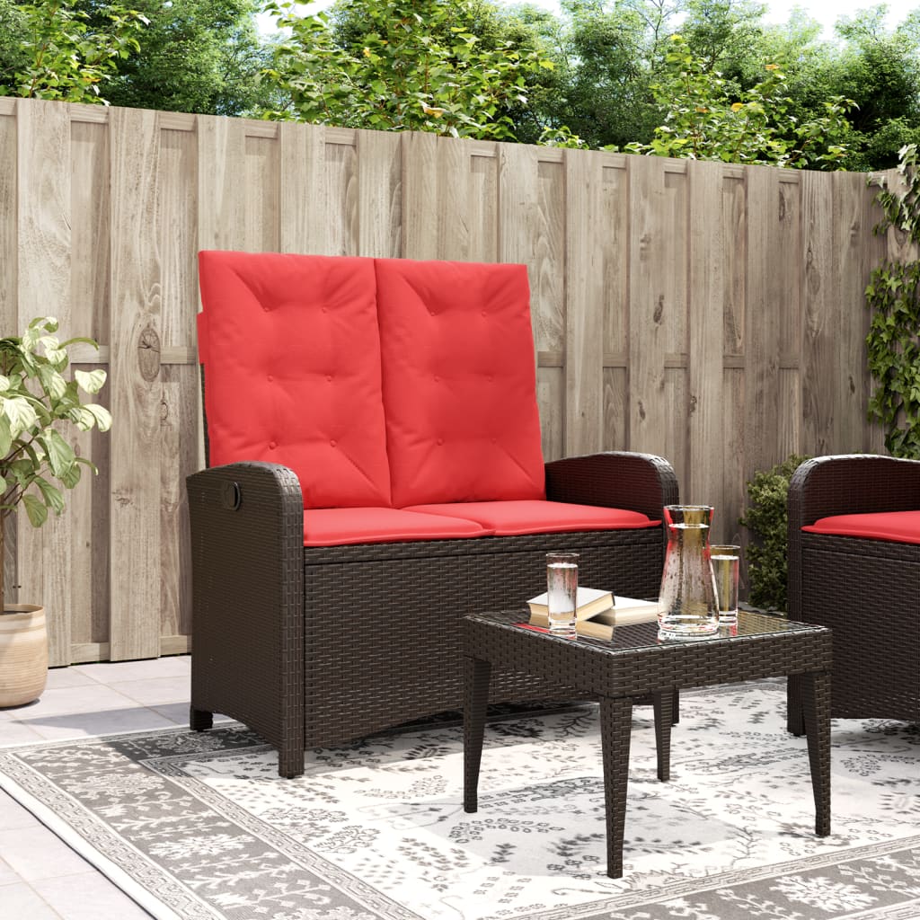 Gartenbank Verstellbar mit Kissen Braun Poly Rattan