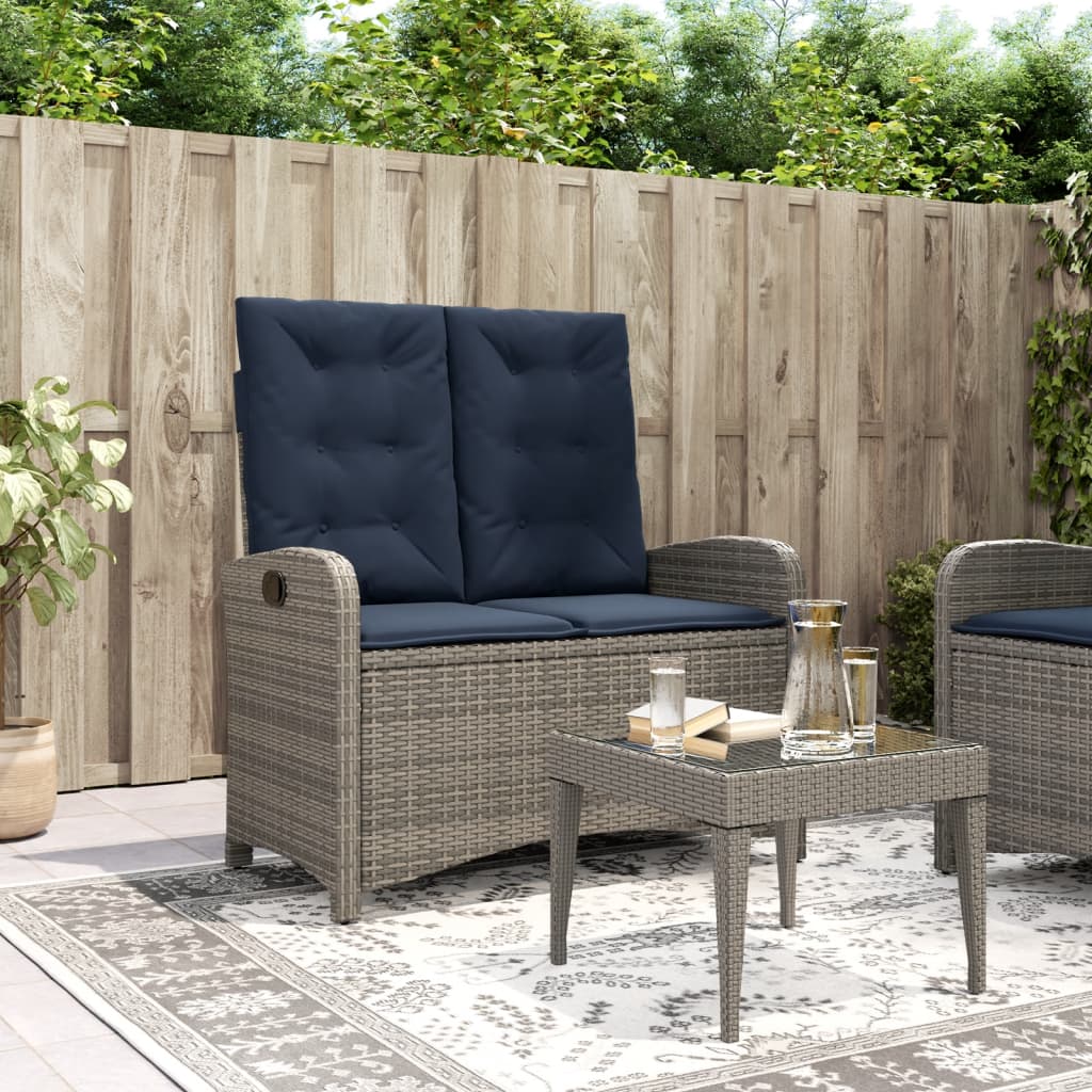 Gartenbank Verstellbar mit Kissen Grau Poly Rattan