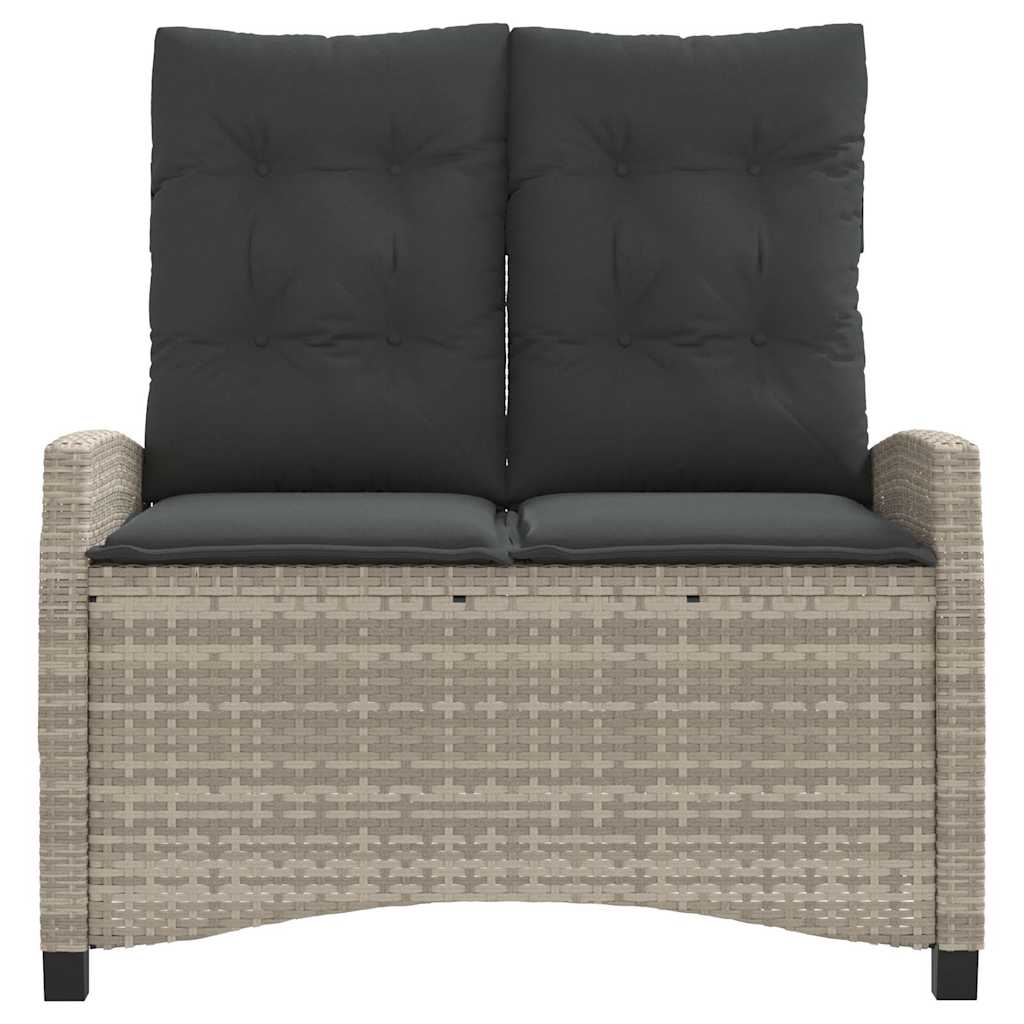 Gartenbank Verstellbar mit Kissen Hellgrau Poly Rattan