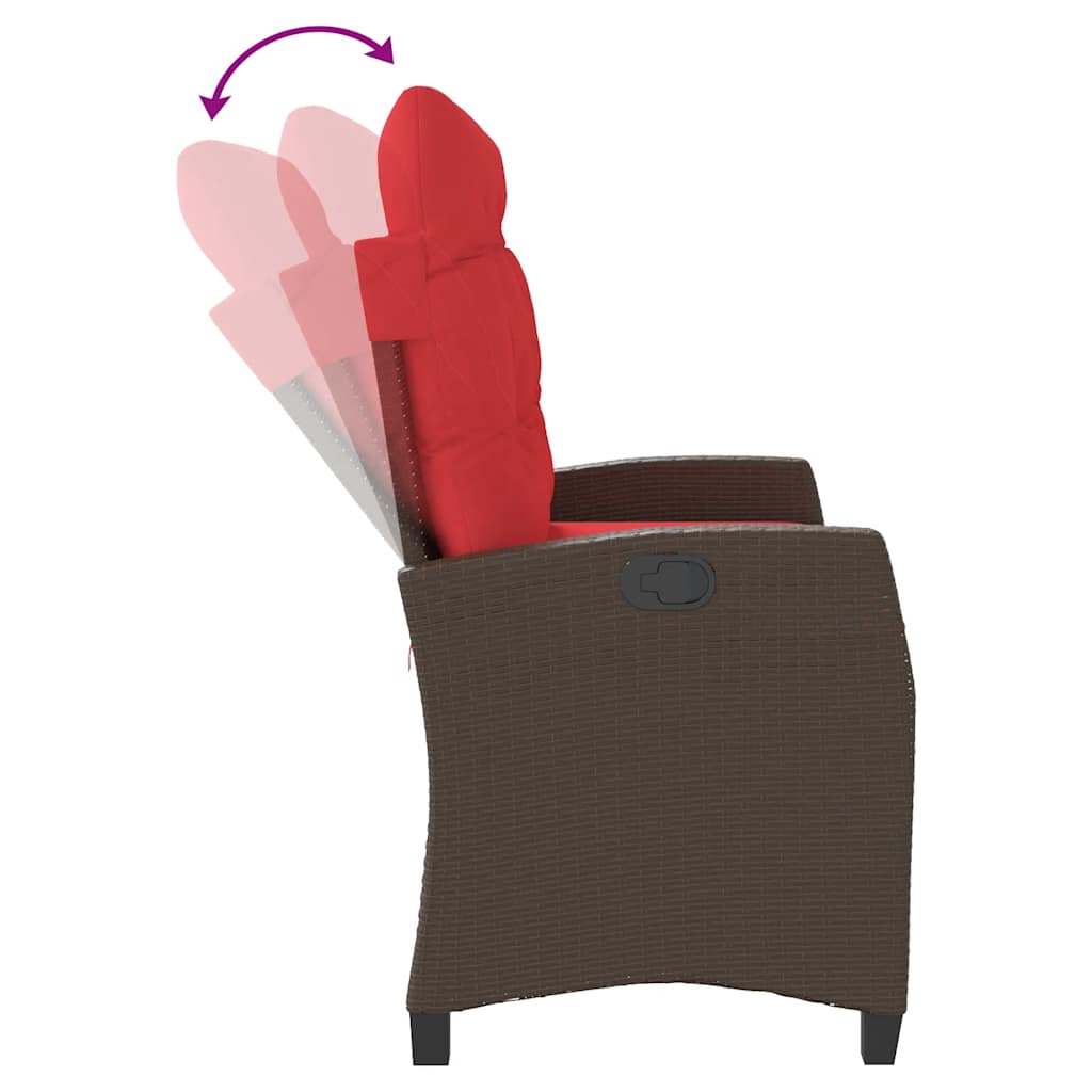 Gartenbank Verstellbar mit Kissen Braun Poly Rattan