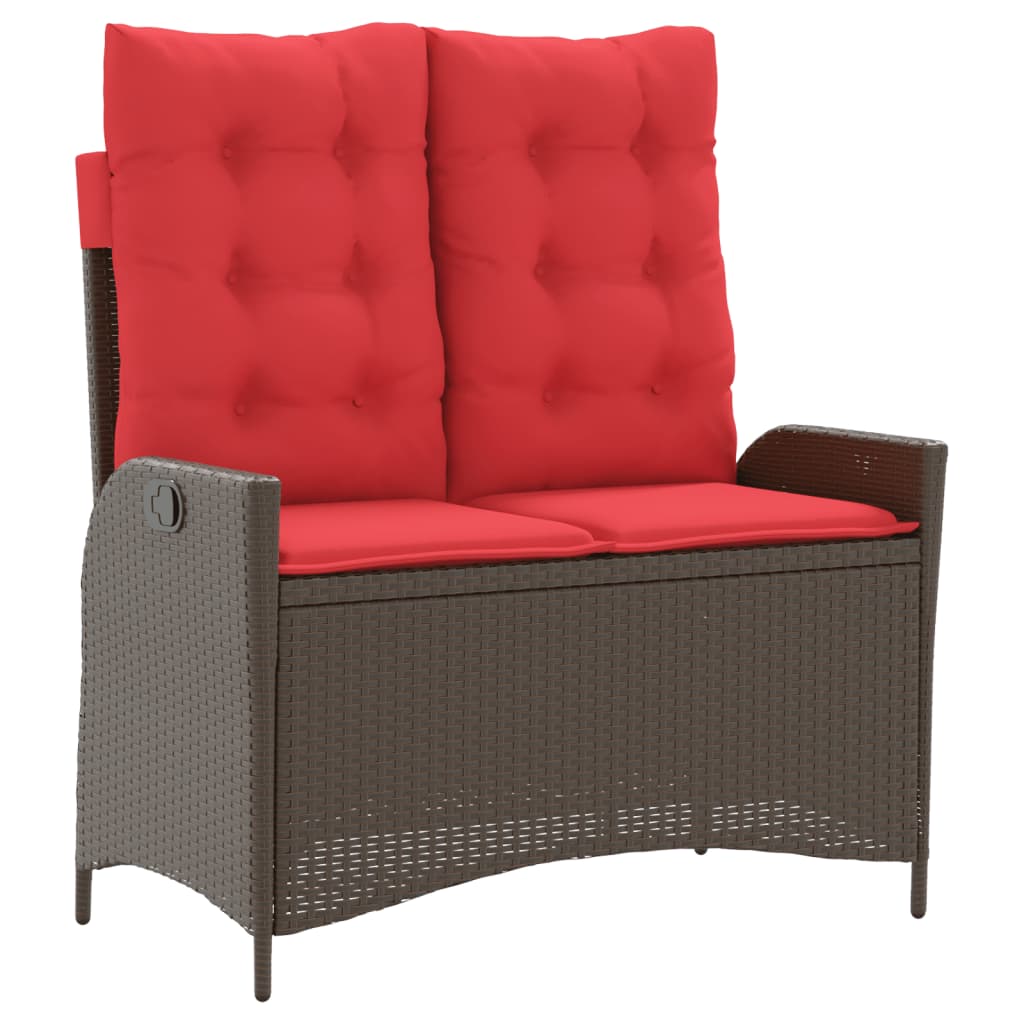 Gartenbank Verstellbar mit Kissen Braun Poly Rattan