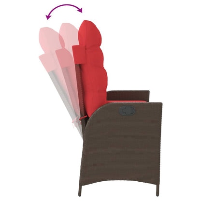 Gartenbank Verstellbar mit Kissen Braun Poly Rattan