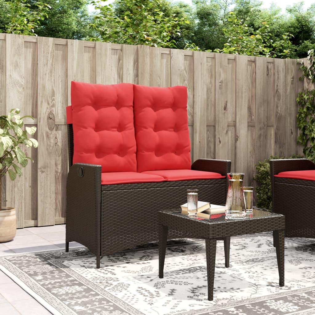 Gartenbank Verstellbar mit Kissen Braun Poly Rattan