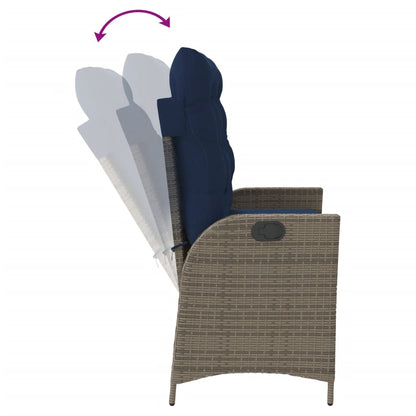 Gartenbank Verstellbar mit Kissen Grau Poly Rattan