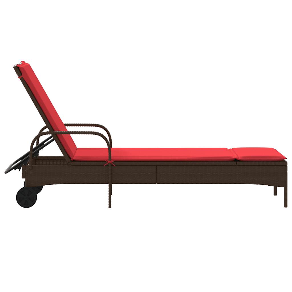 Sonnenliege mit Rollen und Kissen Braun Poly Rattan