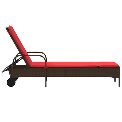 Sonnenliege mit Rollen und Kissen Braun Poly Rattan