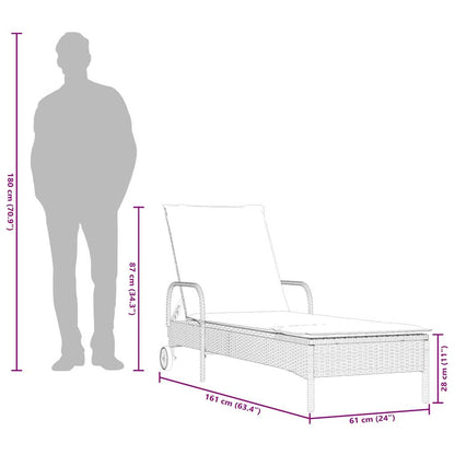 Sonnenliege mit Rollen und Kissen Schwarz Poly Rattan