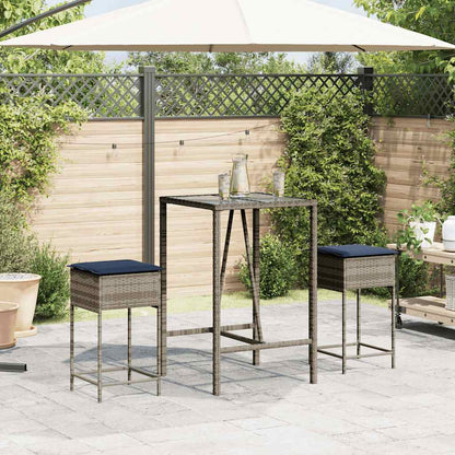 Garten-Barhocker mit Kissen 2 Stk. Grau Poly Rattan