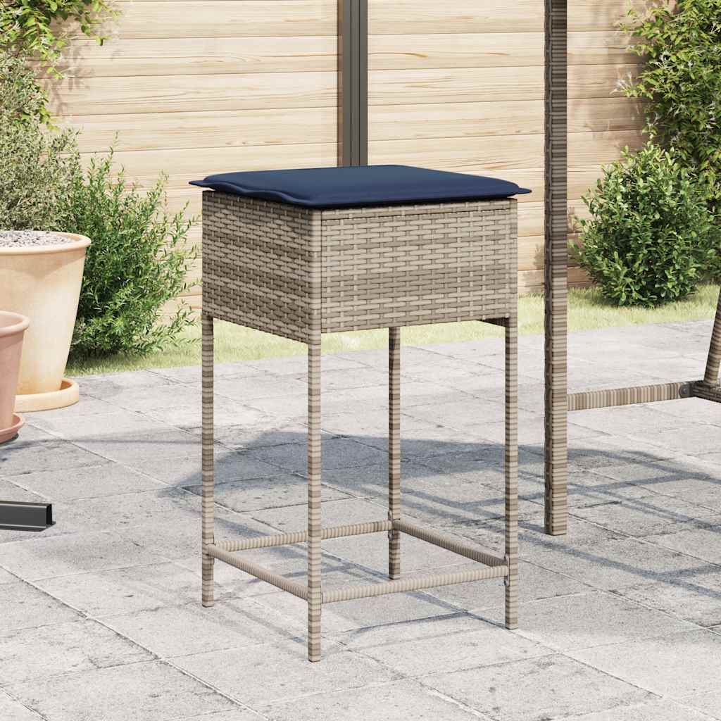 Garten-Barhocker mit Kissen 2 Stk. Grau Poly Rattan