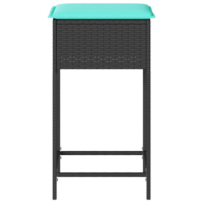 Garten-Barhocker mit Kissen 2 Stk. Schwarz Poly Rattan
