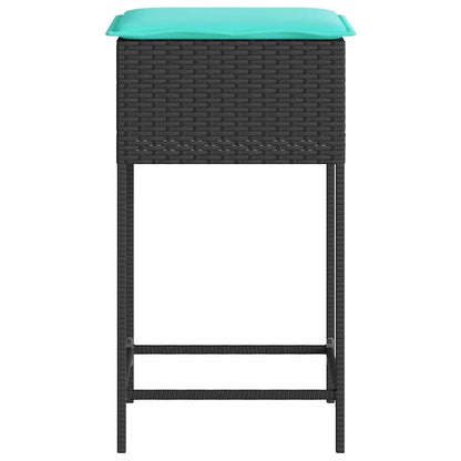 Garten-Barhocker mit Kissen 2 Stk. Schwarz Poly Rattan