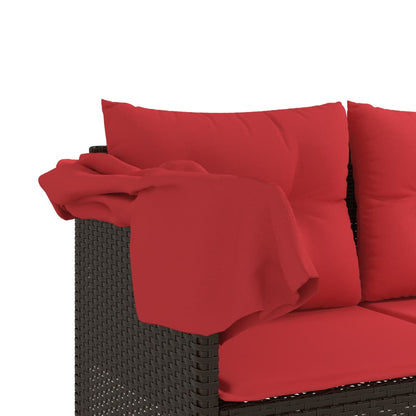 Sonnenliege mit Dach und Kissen Braun Poly Rattan