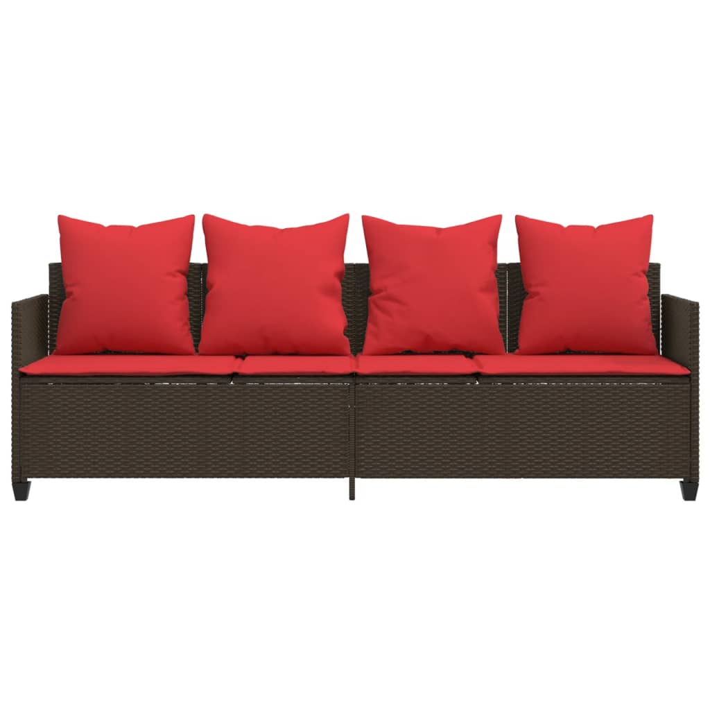 Sonnenliege mit Kissen Braun Poly Rattan