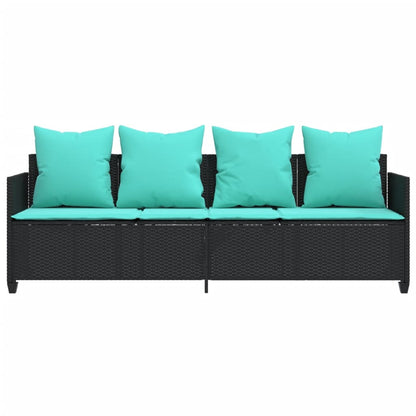 Sonnenliege mit Kissen Schwarz Poly Rattan