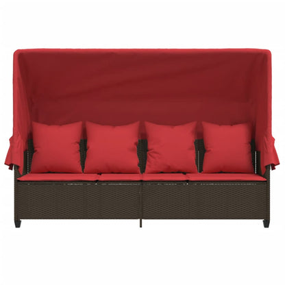 Sonnenliege mit Dach und Kissen Braun Poly Rattan