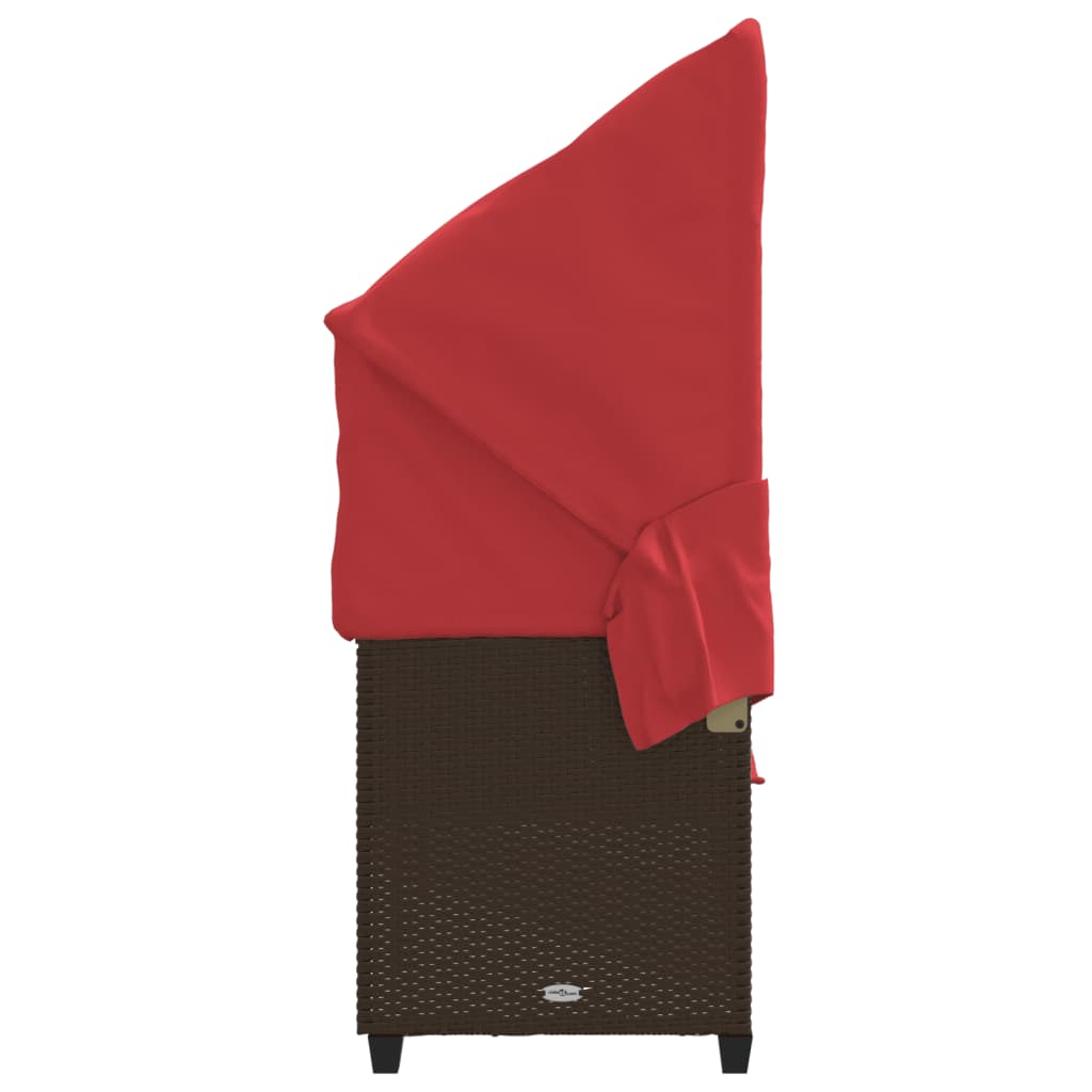 Sonnenliege mit Dach und Kissen Braun Poly Rattan