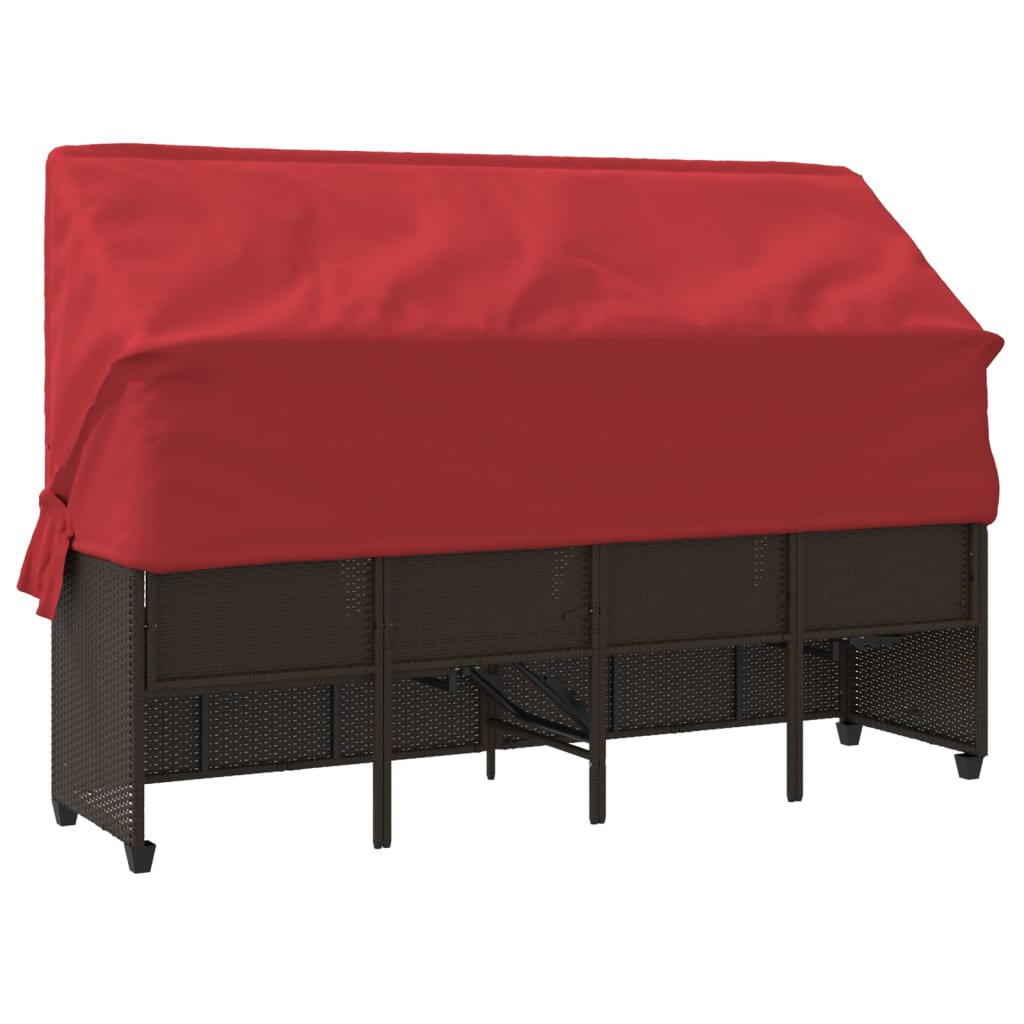 Sonnenliege mit Dach und Kissen Braun Poly Rattan