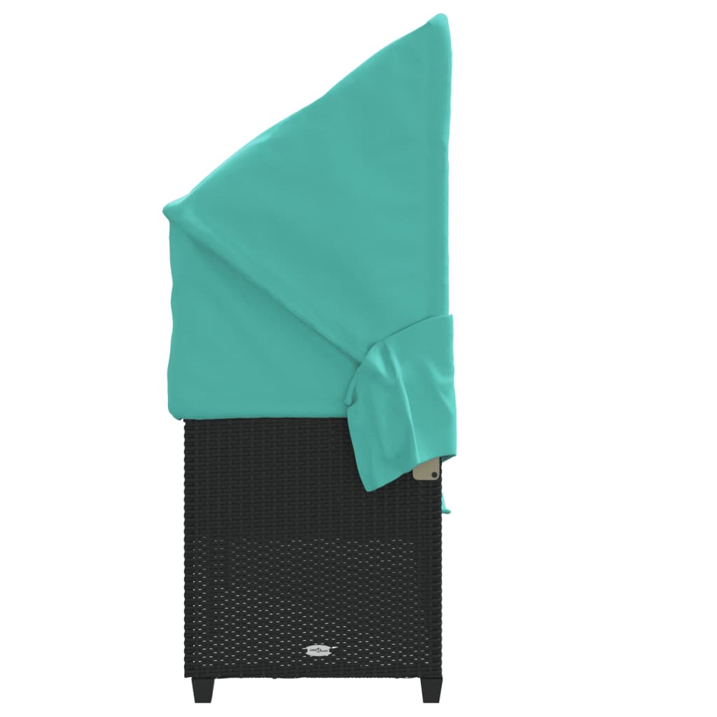 Sonnenliege mit Dach und Kissen Schwarz Poly Rattan