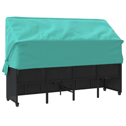 Sonnenliege mit Dach und Kissen Schwarz Poly Rattan