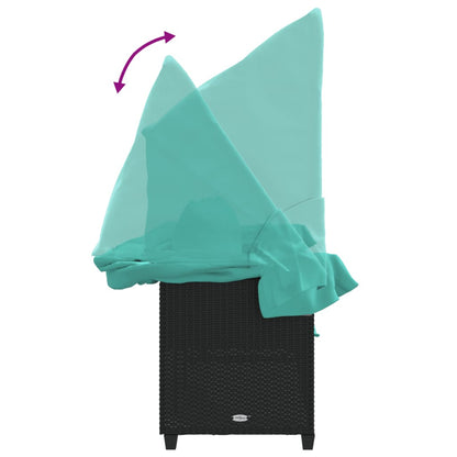 Sonnenliege mit Dach und Kissen Schwarz Poly Rattan