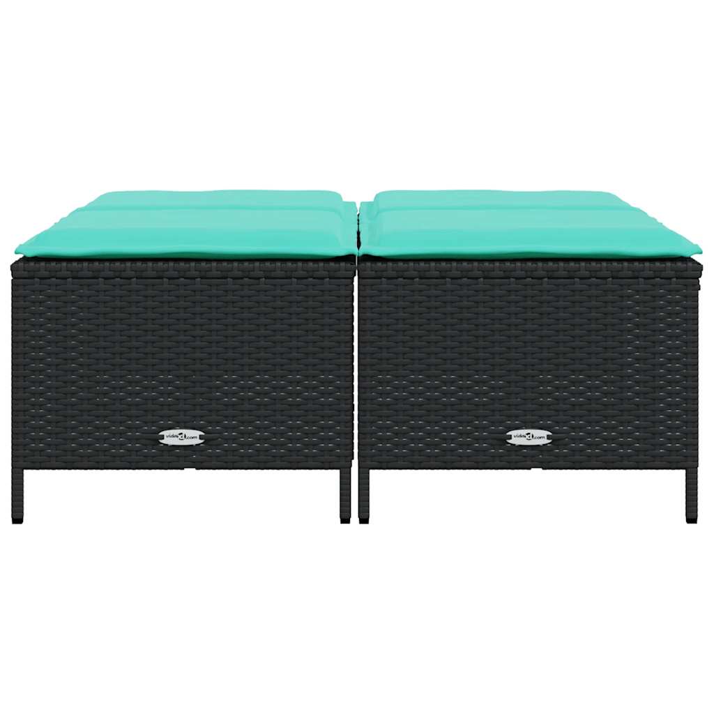 Gartenhocker mit Kissen 4 Stk. Schwarz Poly Rattan