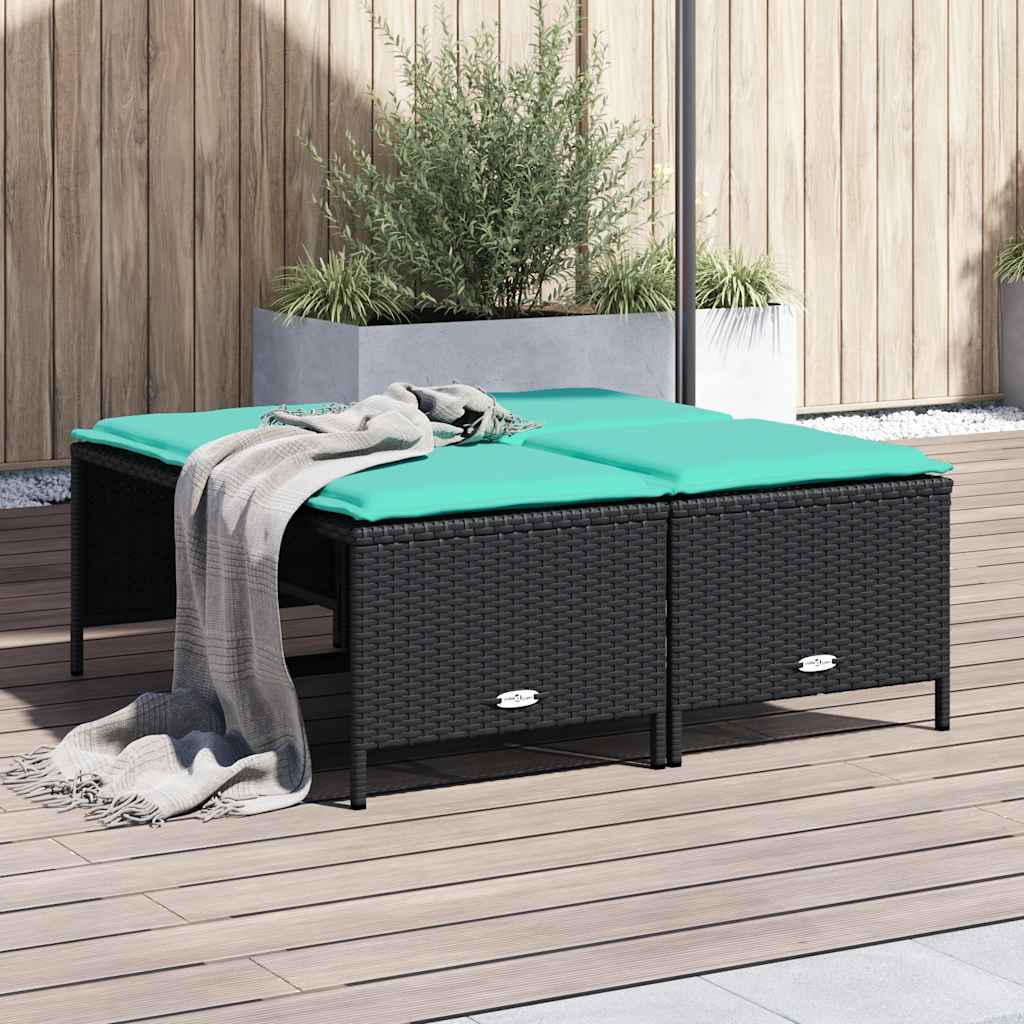 Gartenhocker mit Kissen 4 Stk. Schwarz Poly Rattan