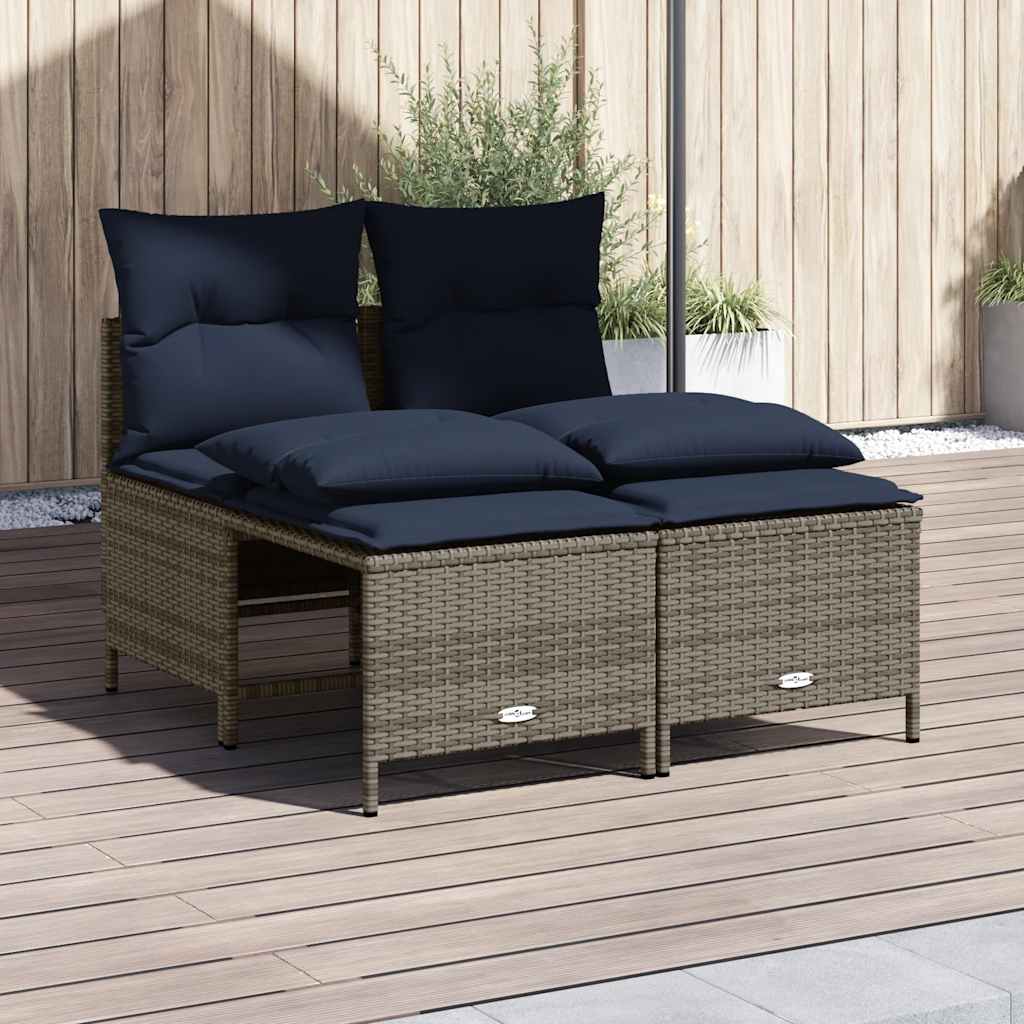 4-teiliges Gartensofa-Set mit Kissen, grau, Polyrattan