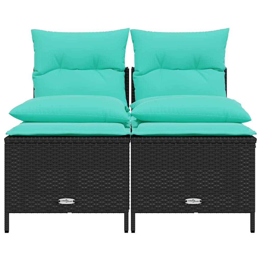 4-teiliges Gartensofa-Set mit Kissen, schwarzes Polyrattan