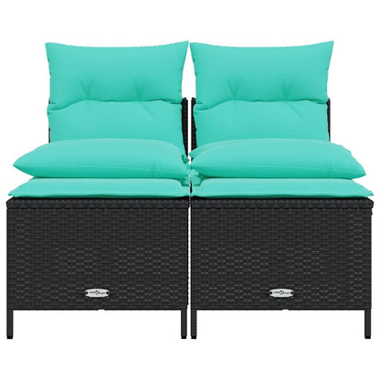 4-teiliges Gartensofa-Set mit Kissen, schwarzes Polyrattan