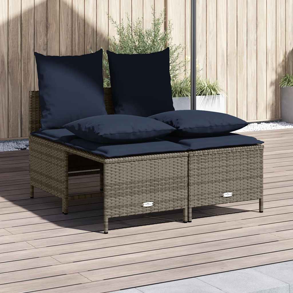 4-teiliges Gartensofa-Set mit Kissen, grau, Polyrattan