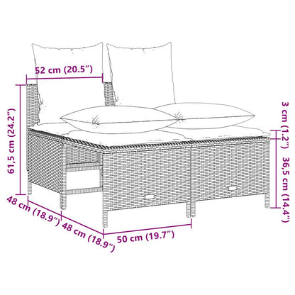 4-teiliges Gartensofa-Set mit Kissen, schwarzes Polyrattan