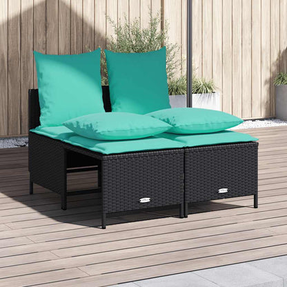 4-teiliges Gartensofa-Set mit Kissen, schwarzes Polyrattan