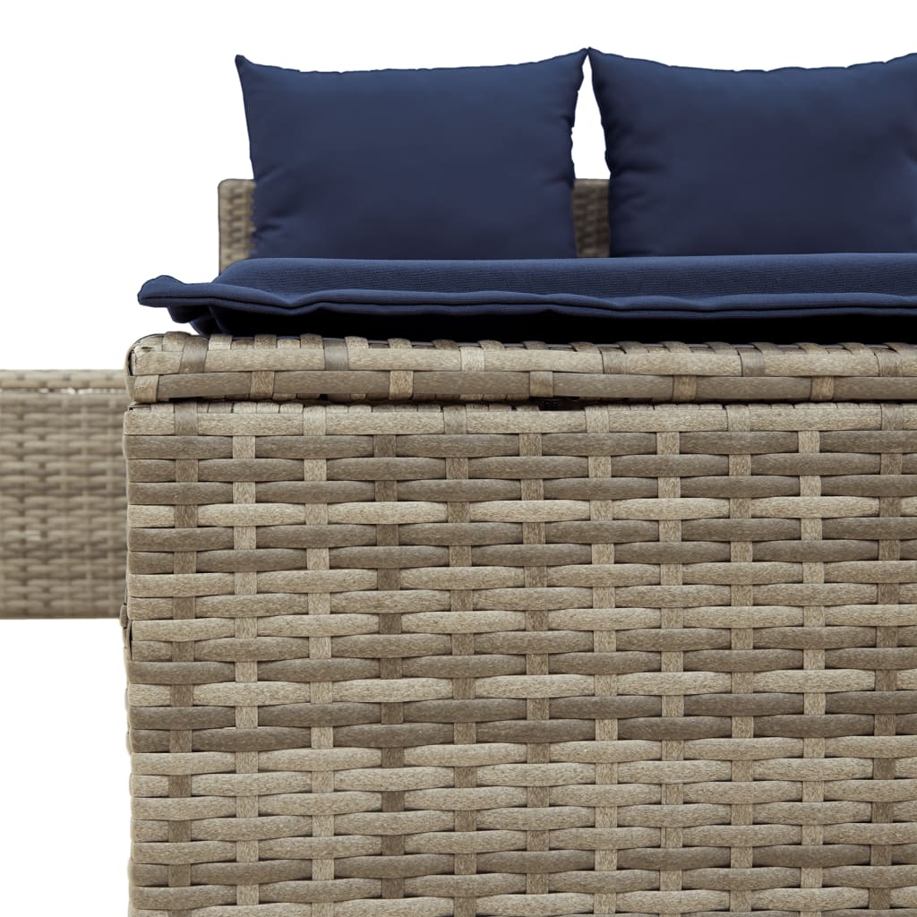 Doppel-Sonnenliege mit Kissen Grau Poly Rattan