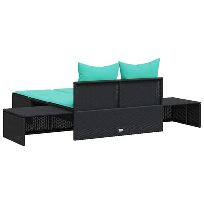 Doppelte Sonnenliege mit Kissen Schwarz Poly Rattan