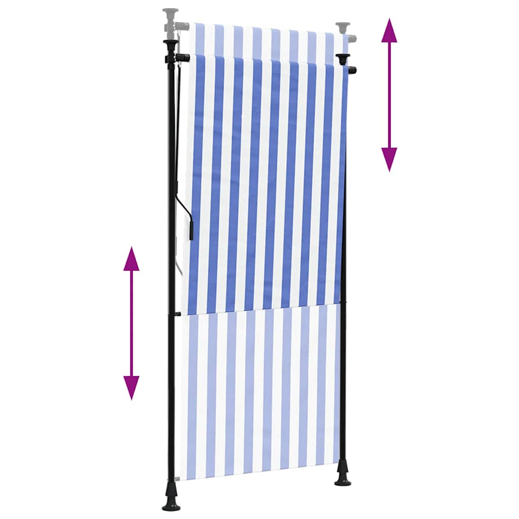 Außenrollo Blau und Weiß 100x270 cm Stoff und Stahl