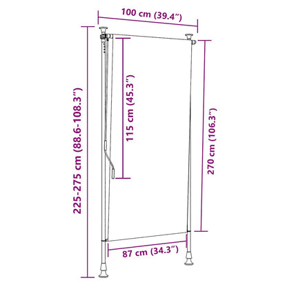Außenrollo Blau und Weiß 100x270 cm Stoff und Stahl