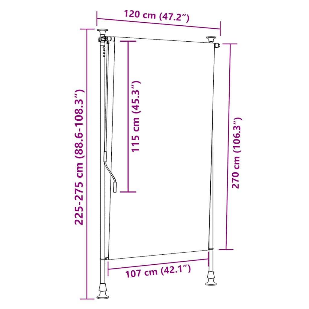 Außenrollo Blau und Weiß 120x270 cm Stoff und Stahl