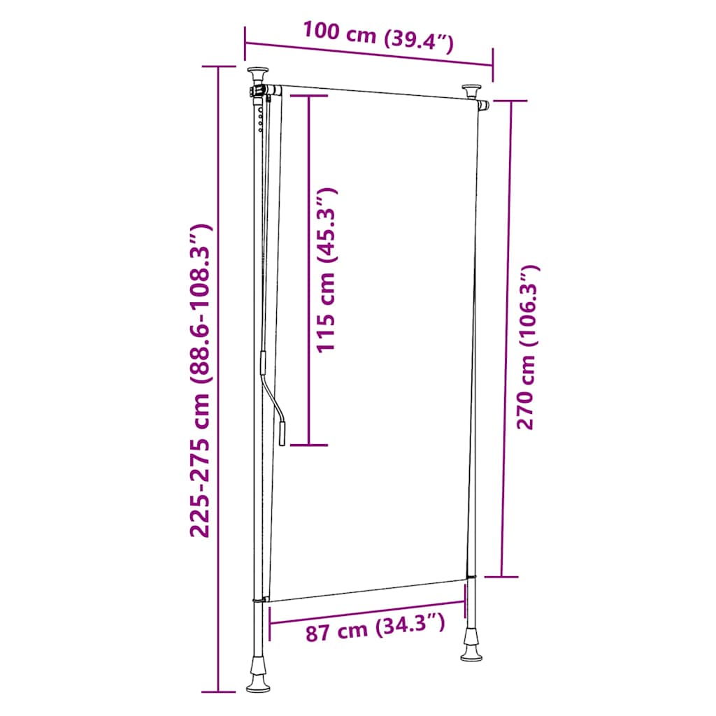 Außenrollo Orange und Weiß 100x270 cm Stoff und Stahl
