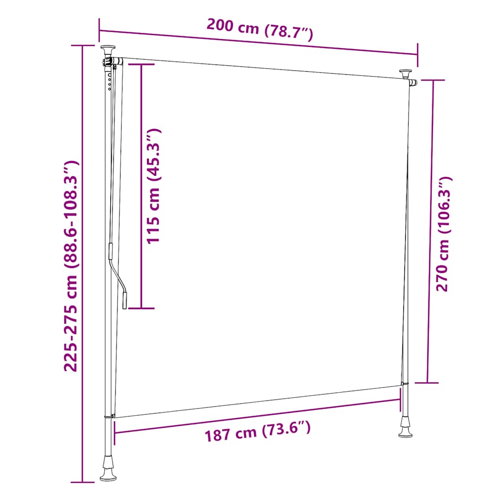 Außenrollo Gelb und Weiß 200x270 cm Stoff und Stahl