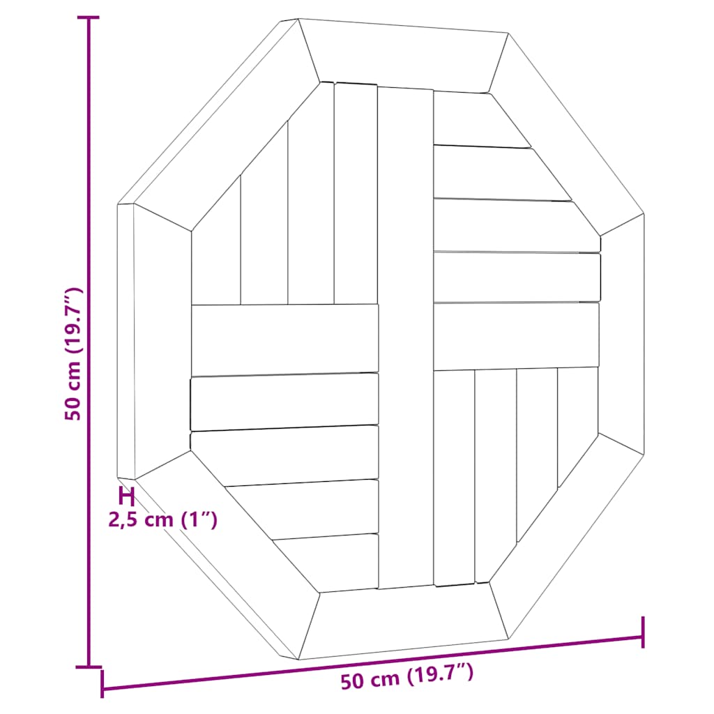 Tischplatte 50x50x2,5 cm Achteckig Massivholz Teak